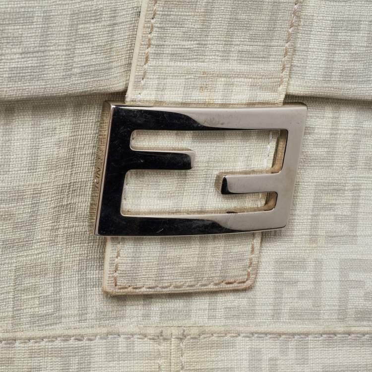 Pre Owned Fendi Off White Zucchino Coated Canvas Mama Forever Shoulder Bag