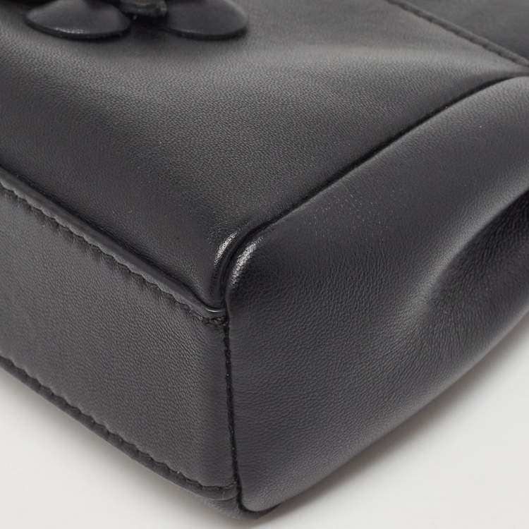 Pre Owned Fendi Black Leather Micro Crystal Embellished Peekaboo Crossbody Bag
