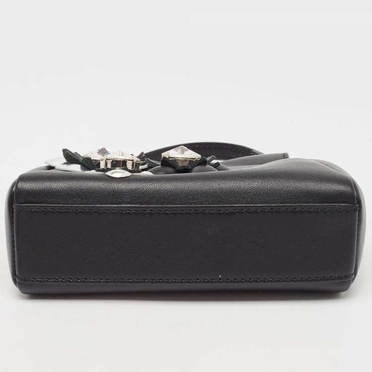 Pre Owned Fendi Black Leather Micro Crystal Embellished Peekaboo Crossbody Bag