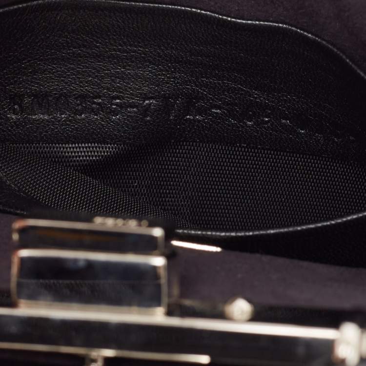 Pre Owned Fendi Black Leather Micro Crystal Embellished Peekaboo Crossbody Bag
