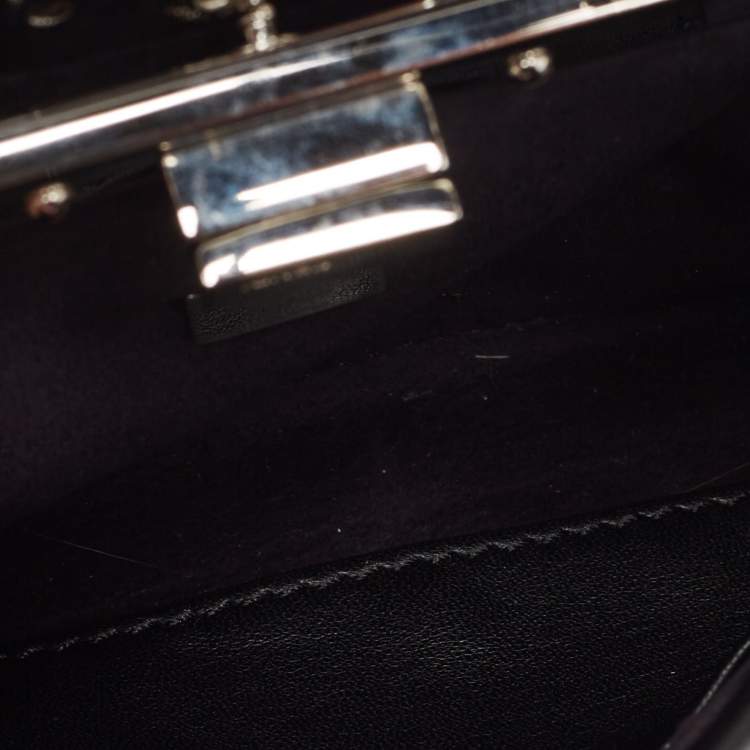 Pre Owned Fendi Black Leather Micro Crystal Embellished Peekaboo Crossbody Bag