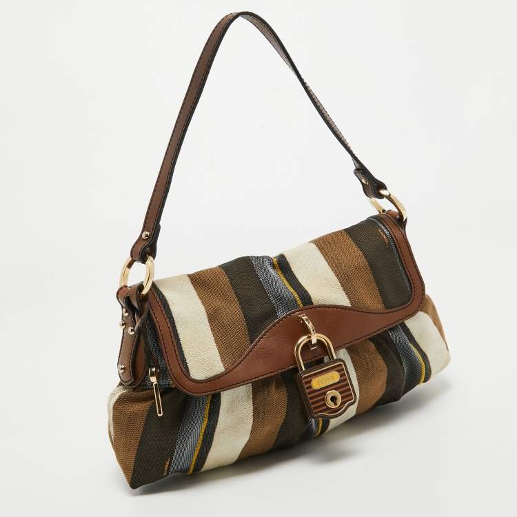 Pre Owned Fendi Multicolor Striped Fabric and Leather Limited Edition Chef Flap Bag