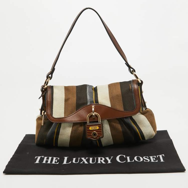 Pre Owned Fendi Multicolor Striped Fabric and Leather Limited Edition Chef Flap Bag
