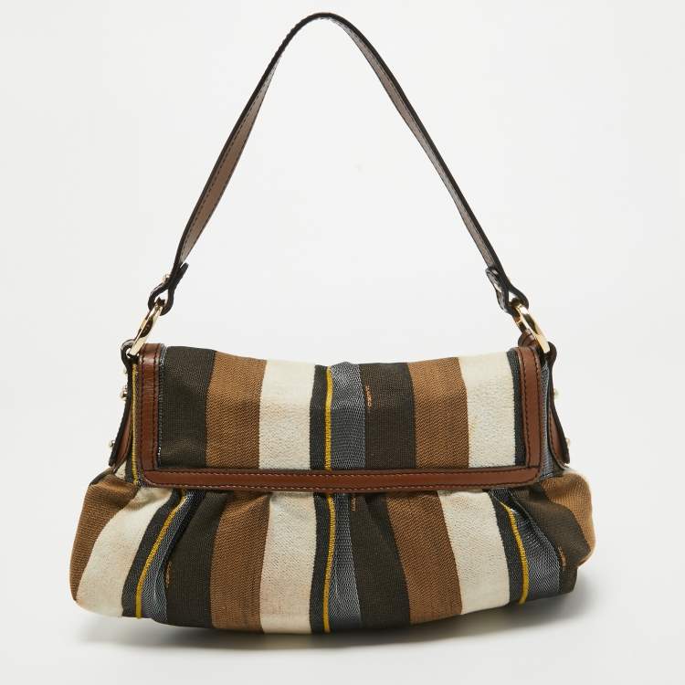 Pre Owned Fendi Multicolor Striped Fabric and Leather Limited Edition Chef Flap Bag