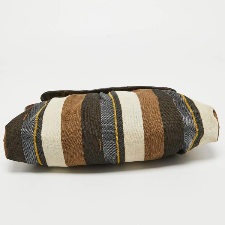 Pre Owned Fendi Multicolor Striped Fabric and Leather Limited Edition Chef Flap Bag