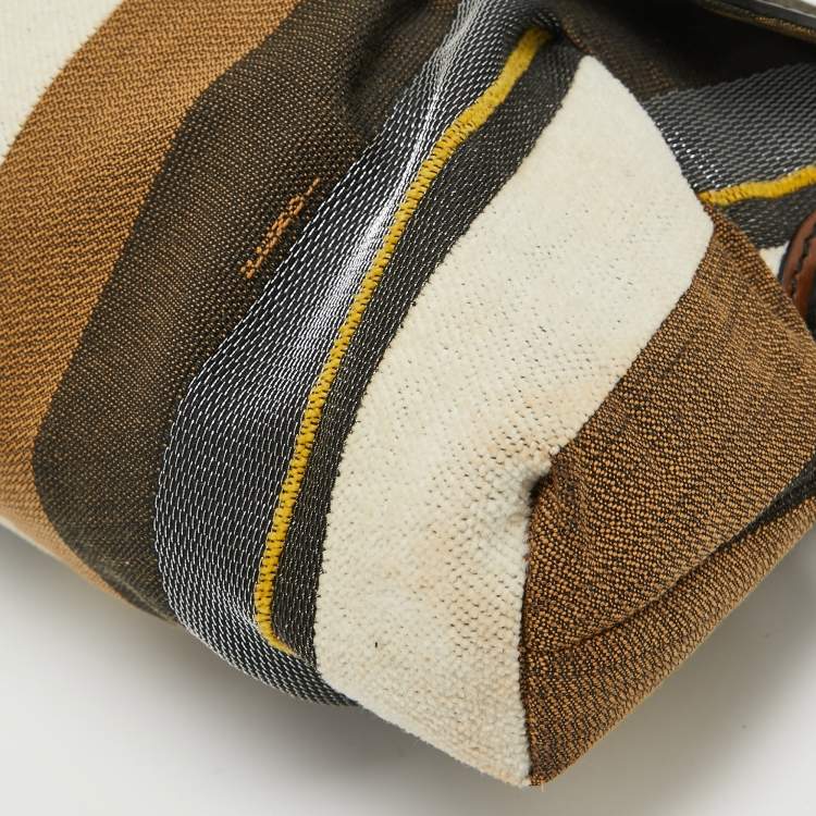 Pre Owned Fendi Multicolor Striped Fabric and Leather Limited Edition Chef Flap Bag