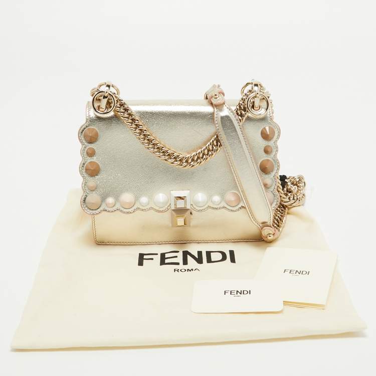 مملوكة مسبقًا Fendi Gold Leather Small Scalloped Studded Kan I Shoulder Bag