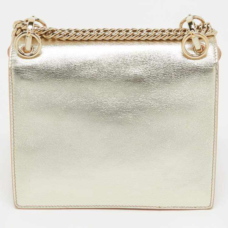 مملوكة مسبقًا Fendi Gold Leather Small Scalloped Studded Kan I Shoulder Bag