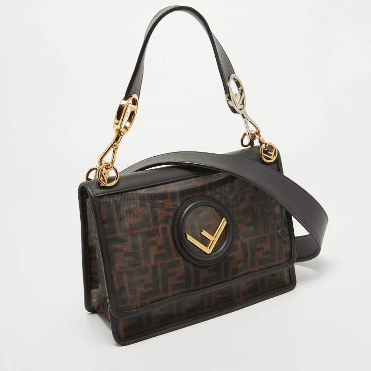 Pre Owned Fendi Black/Brown FF Mesh and Leather Kan I Shoulder Bag
