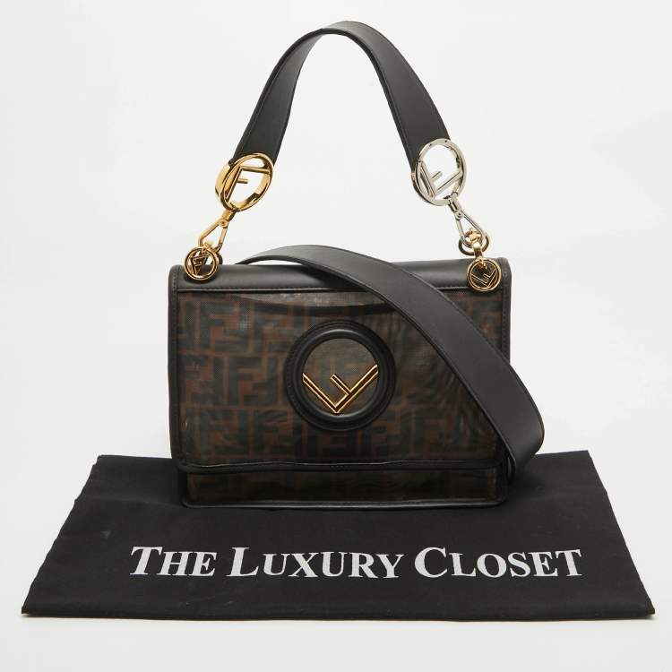 Pre Owned Fendi Black/Brown FF Mesh and Leather Kan I Shoulder Bag