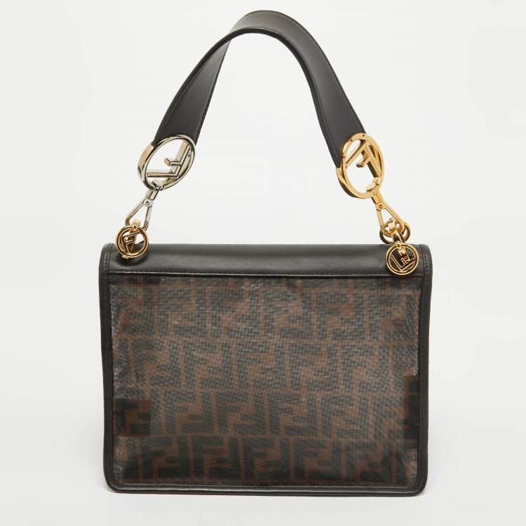 Pre Owned Fendi Black/Brown FF Mesh and Leather Kan I Shoulder Bag