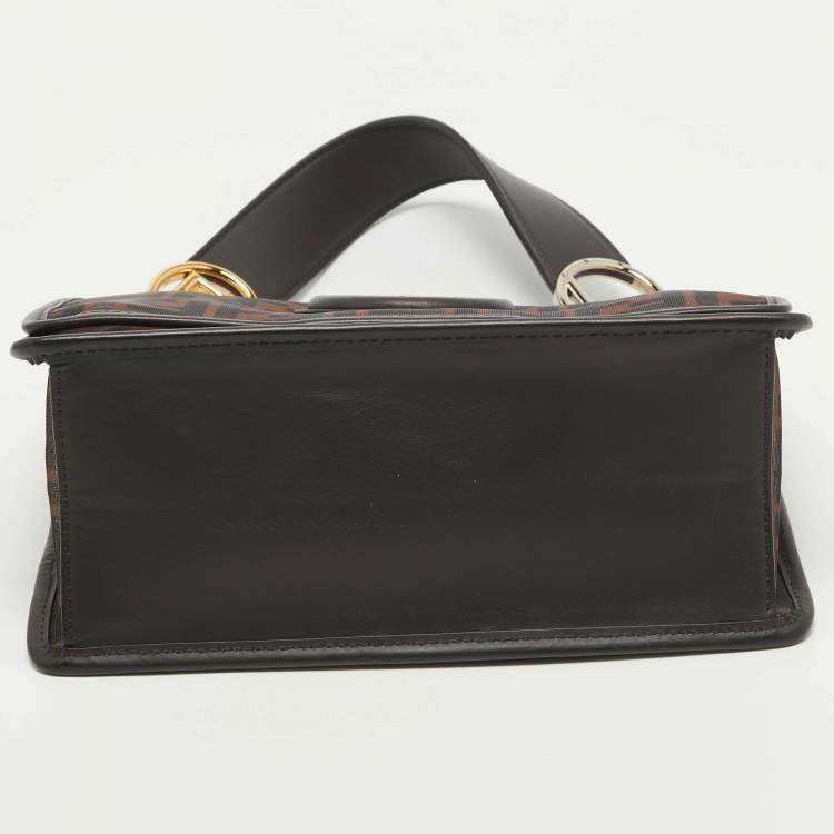 Pre Owned Fendi Black/Brown FF Mesh and Leather Kan I Shoulder Bag