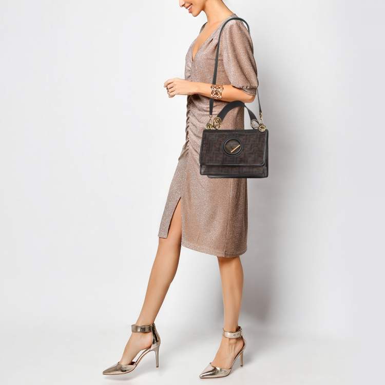 Pre Owned Fendi Black/Brown FF Mesh and Leather Kan I Shoulder Bag