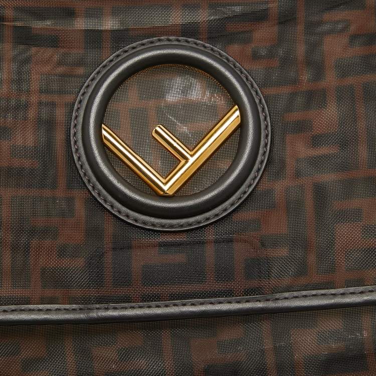 Pre Owned Fendi Black/Brown FF Mesh and Leather Kan I Shoulder Bag