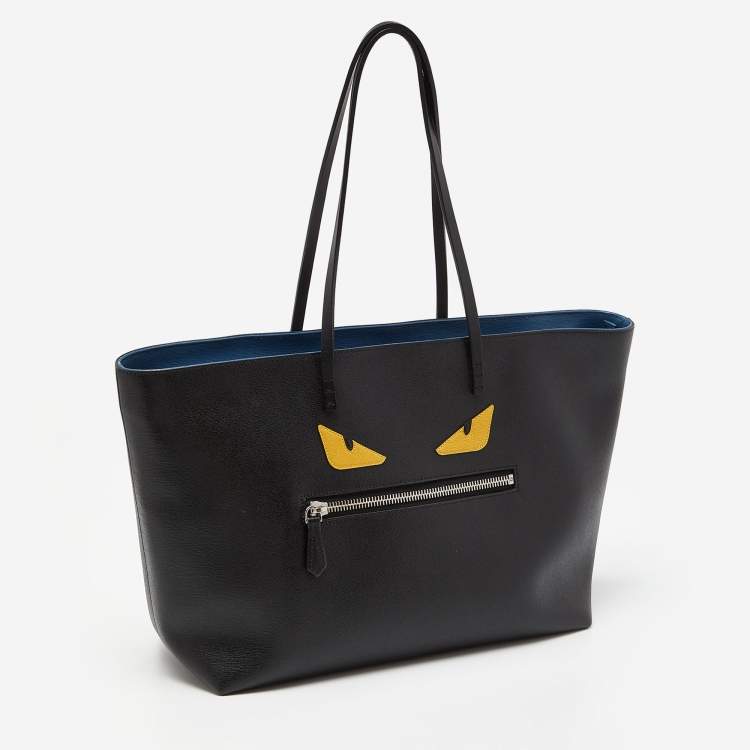 Pre Owned Fendi Black/Yellow Leather Monster Roll Shopper Tote