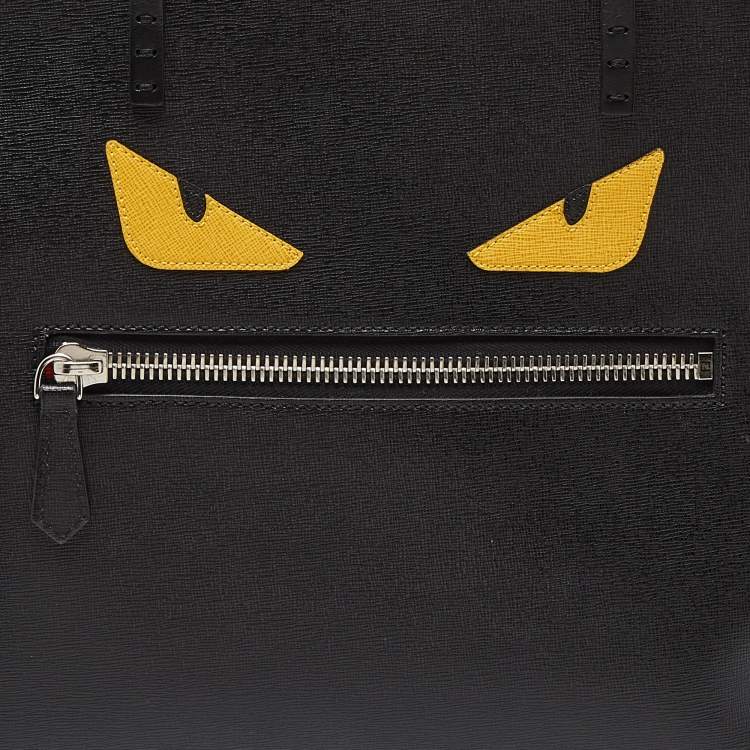 Pre Owned Fendi Black/Yellow Leather Monster Roll Shopper Tote