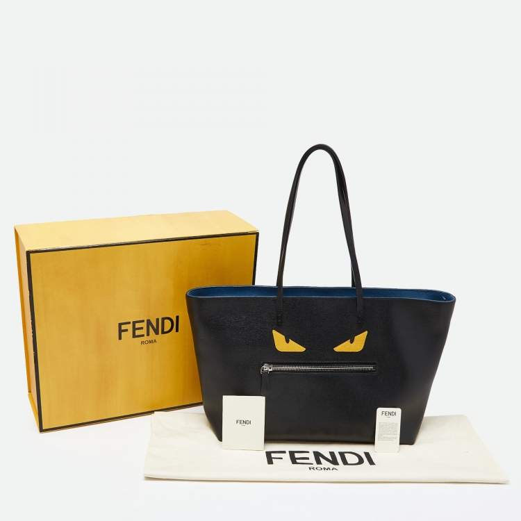 Pre Owned Fendi Black/Yellow Leather Monster Roll Shopper Tote