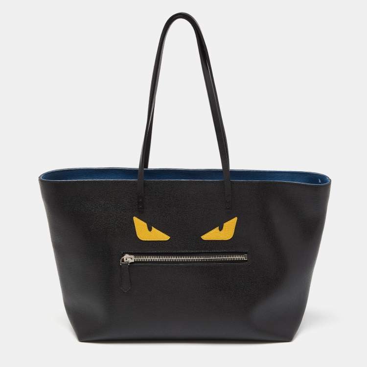 Pre Owned Fendi Black/Yellow Leather Monster Roll Shopper Tote
