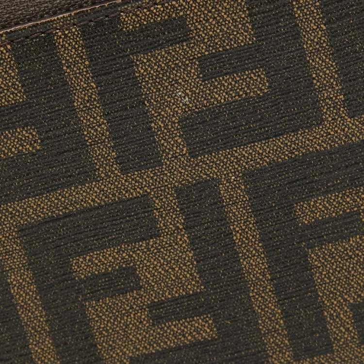 Pre Owned Fendi Tobacco Zucca Coated Canvas Zip Around Wallet