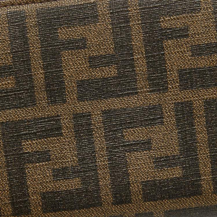 Pre Owned Fendi Tobacco Zucca Coated Canvas Zip Around Wallet