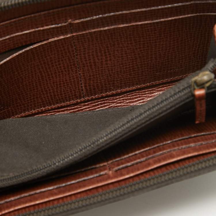 Pre Owned Fendi Tobacco Zucca Coated Canvas Zip Around Wallet