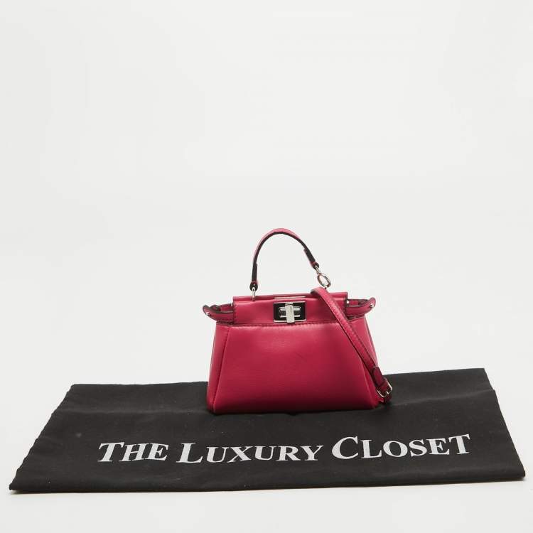 Pre Owned Fendi Fuchsia Leather Micro Peekaboo Crossbody Bag