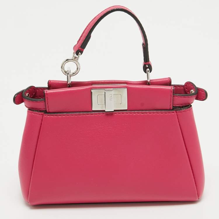 Pre Owned Fendi Fuchsia Leather Micro Peekaboo Crossbody Bag