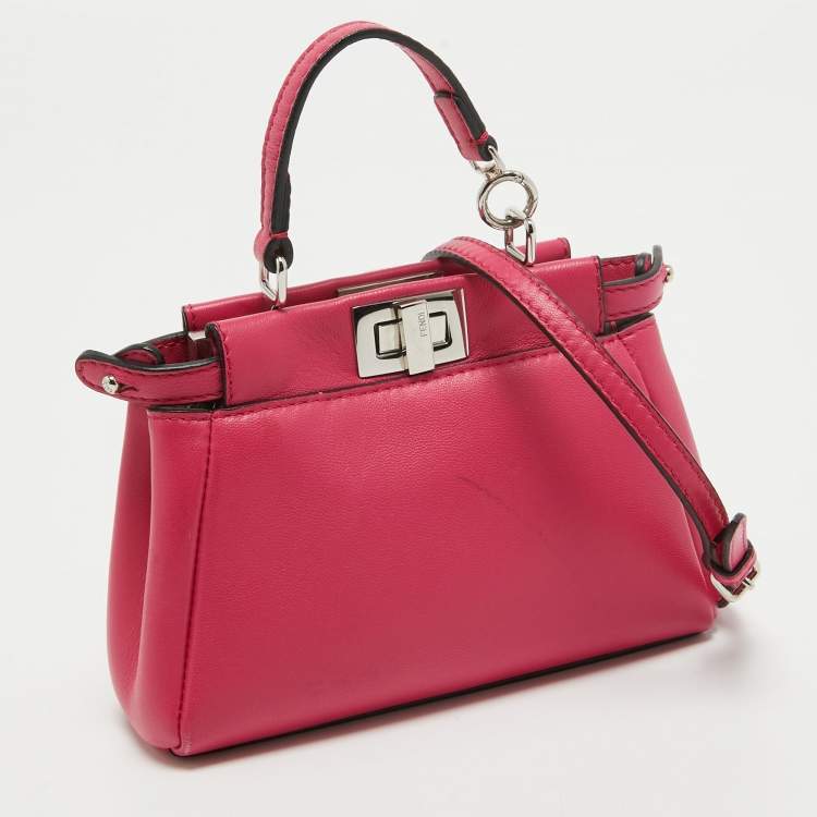 Pre Owned Fendi Fuchsia Leather Micro Peekaboo Crossbody Bag