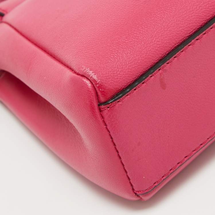 Pre Owned Fendi Fuchsia Leather Micro Peekaboo Crossbody Bag