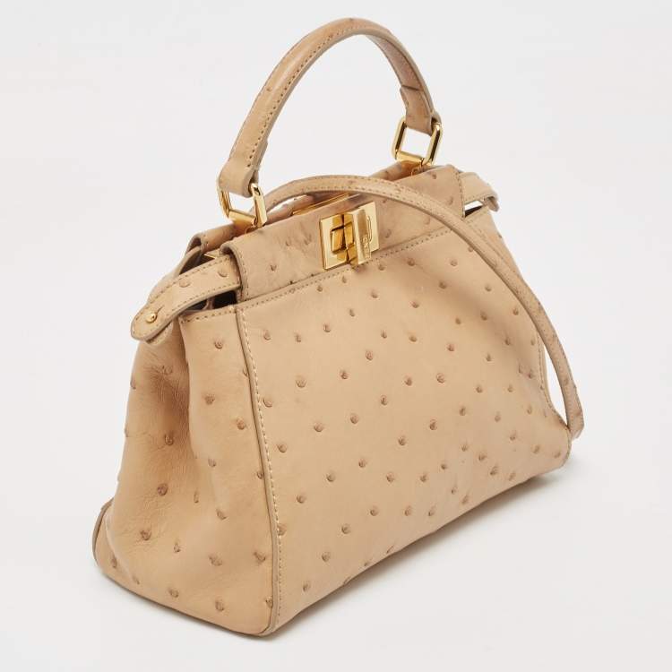 مملوكة مسبقًا Fendi Beige Ostrich Leather Mini Peekaboo Top Handle Bag