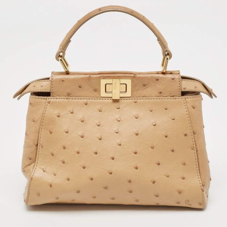 مملوكة مسبقًا Fendi Beige Ostrich Leather Mini Peekaboo Top Handle Bag