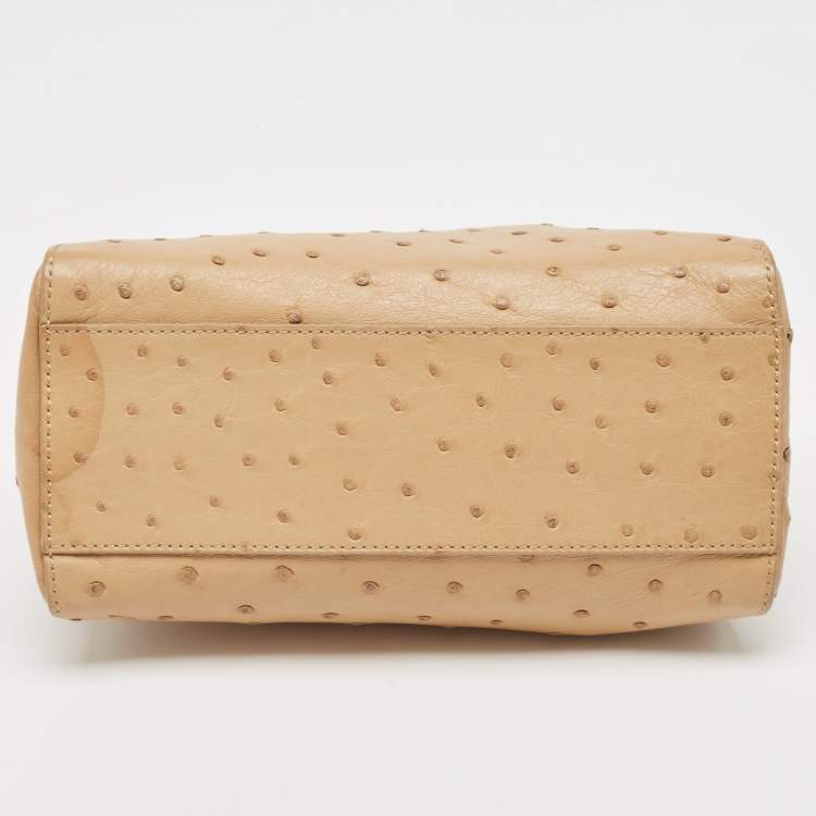 مملوكة مسبقًا Fendi Beige Ostrich Leather Mini Peekaboo Top Handle Bag