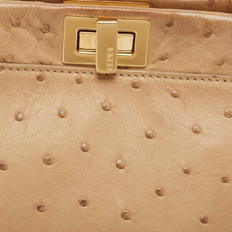 مملوكة مسبقًا Fendi Beige Ostrich Leather Mini Peekaboo Top Handle Bag