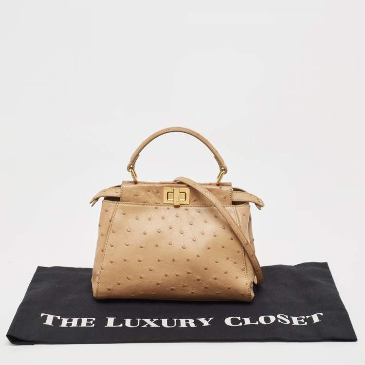مملوكة مسبقًا Fendi Beige Ostrich Leather Mini Peekaboo Top Handle Bag