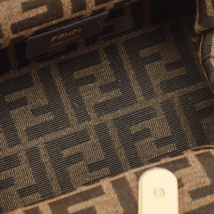 Pre Owned Fendi Beige/White Woven Leather Small First Shoulder Bag