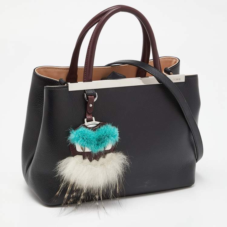 Pre Owned Fendi Black Leather Mini Monster Eye 2Jours Tote 