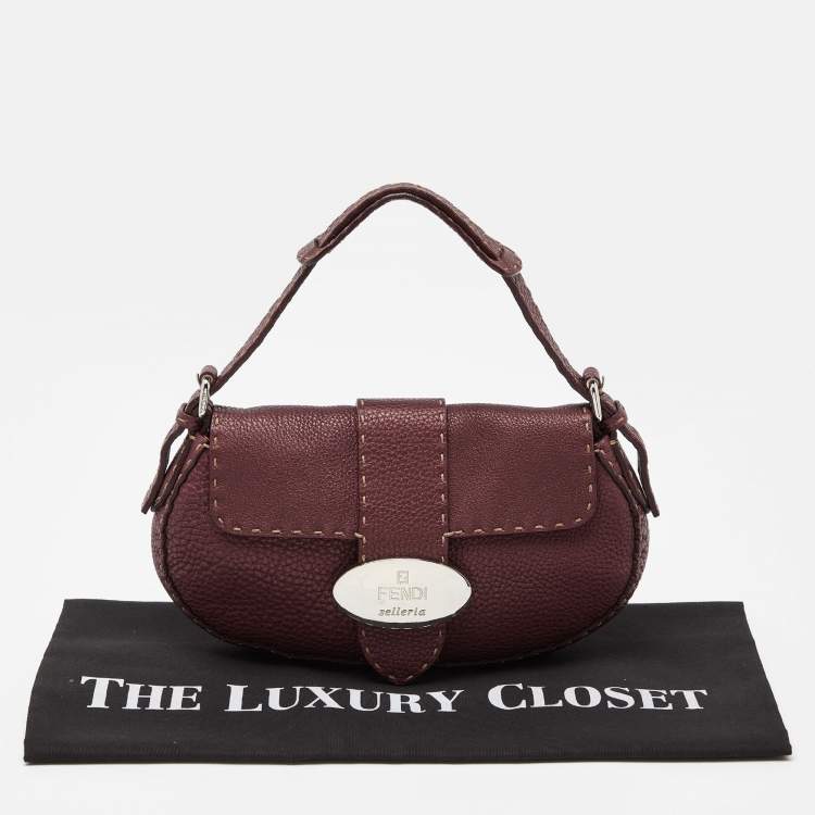 Pre Owned Fendi Burgundy Selleria Leather Baguette Bag