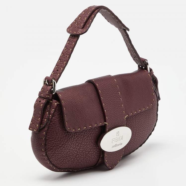 Pre Owned Fendi Burgundy Selleria Leather Baguette Bag