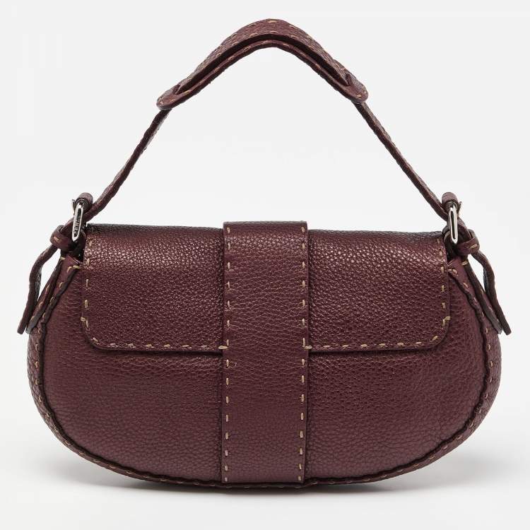 Pre Owned Fendi Burgundy Selleria Leather Baguette Bag