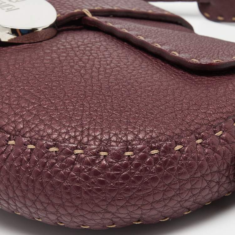 Pre Owned Fendi Burgundy Selleria Leather Baguette Bag