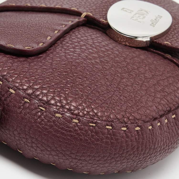 Pre Owned Fendi Burgundy Selleria Leather Baguette Bag