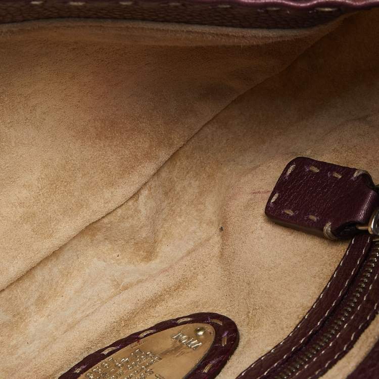 Pre Owned Fendi Burgundy Selleria Leather Baguette Bag