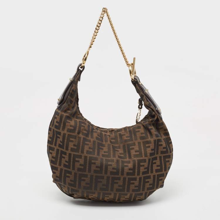 Pre Owned Fendi Tobacco Zucca Canvas and Leather Chef Chain Hobo
