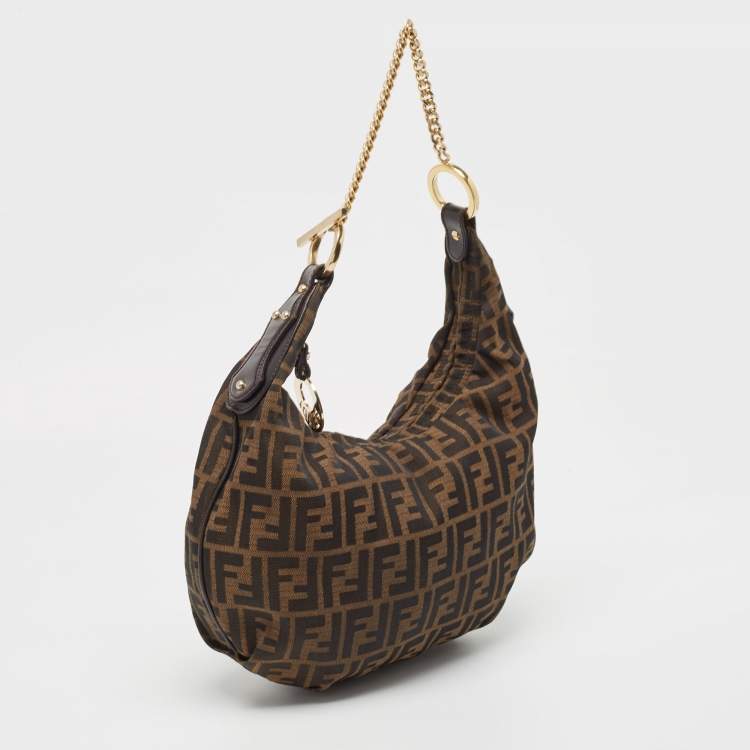 Pre Owned Fendi Tobacco Zucca Canvas and Leather Chef Chain Hobo