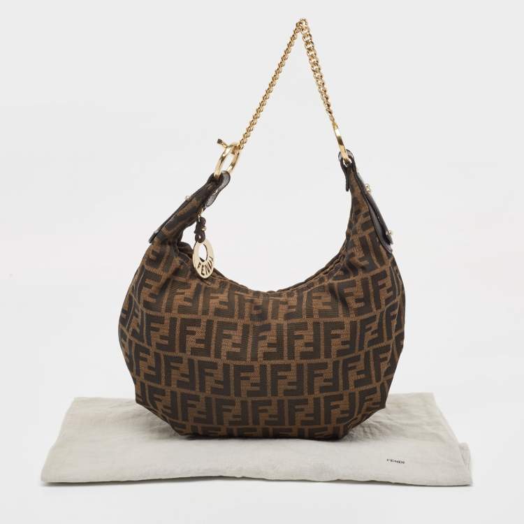 Pre Owned Fendi Tobacco Zucca Canvas and Leather Chef Chain Hobo