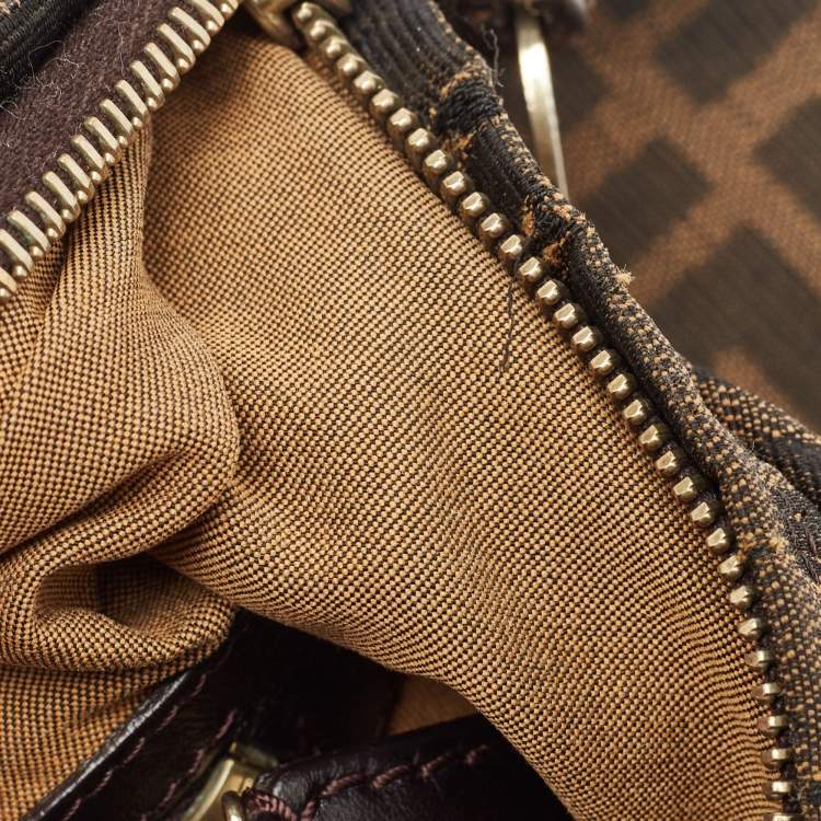 Pre Owned Fendi Tobacco Zucca Canvas and Leather Chef Chain Hobo