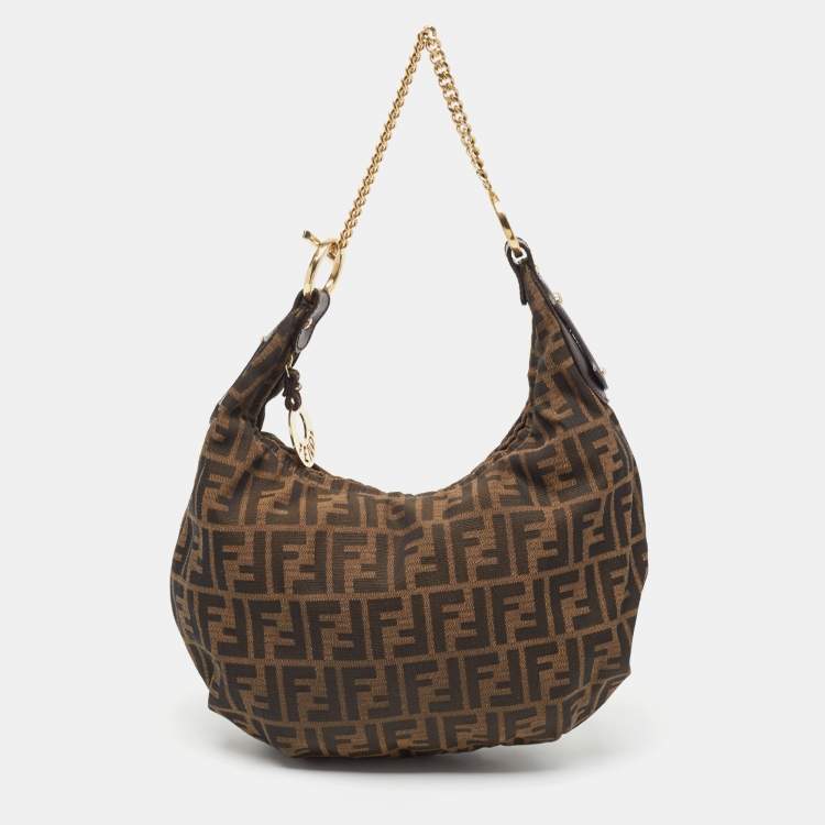 Pre Owned Fendi Tobacco Zucca Canvas and Leather Chef Chain Hobo