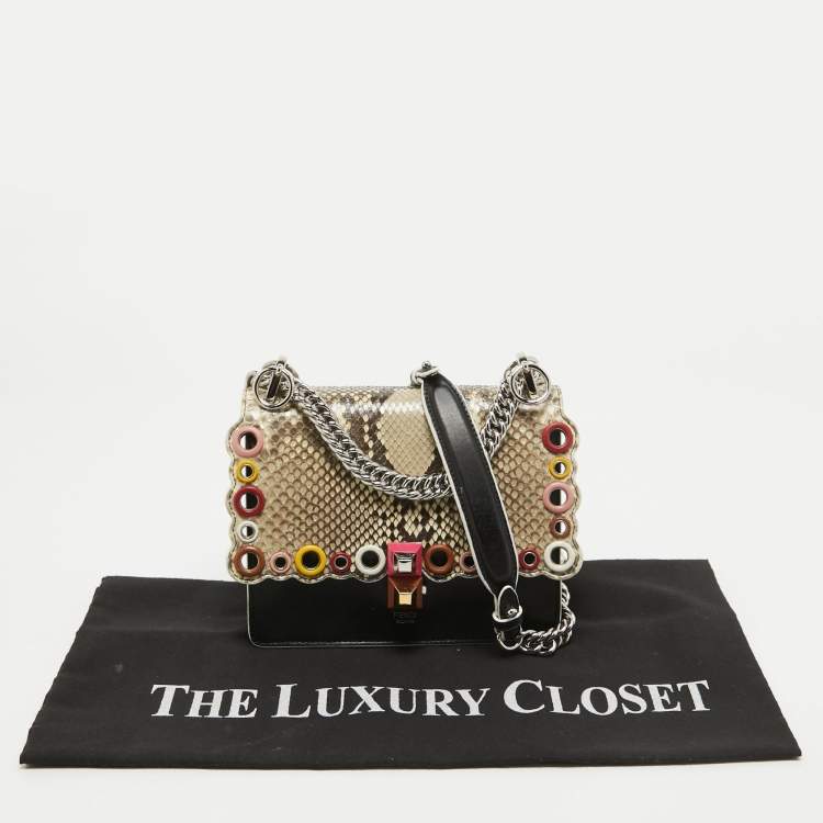 Pre Owned Fendi Multicolor Leather and Python Small Scalloped Kan I Shoulder Bag