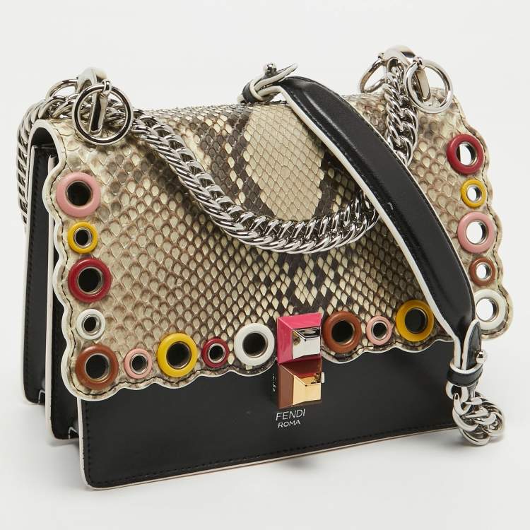 Pre Owned Fendi Multicolor Leather and Python Small Scalloped Kan I Shoulder Bag
