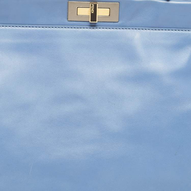 Pre Owned Fendi Blue Leather Large Peekaboo Top Handle Bag